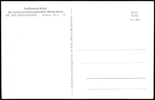 Bad Mergentheim Stoffwechsel-Klinik Landesversicherungsanstalt Württemberg 1960