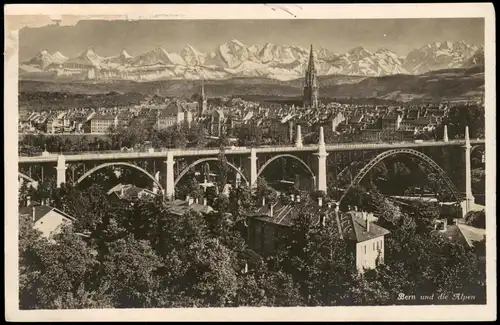 Ansichtskarte Bern (Schweiz) Berne Blick über die Stadt - Alpen 1929
