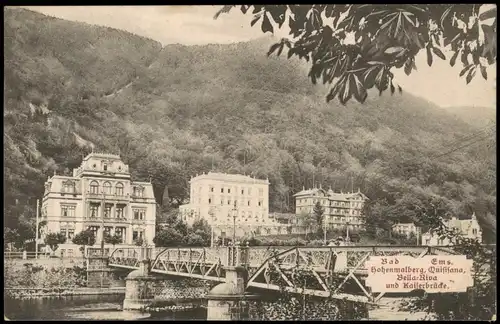 Ansichtskarte Bad Ems Hohenmalberg, Bella-Riva und Kaiserbrücke 1907/1904