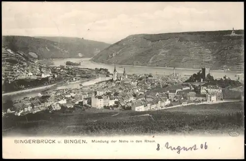 Bingen am Rhein BINGERBRÜCK U. BINGEN Mündung der Nahe in den Rhein 1906
