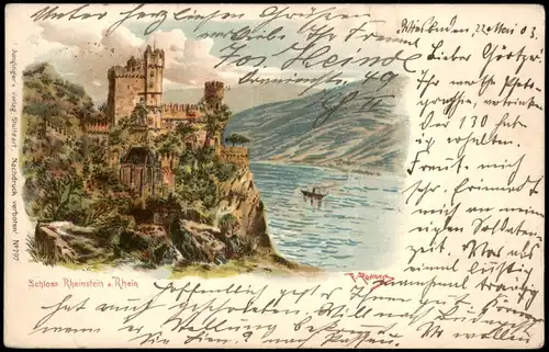 Bingen am Rhein Burg Schloss   signierte Künstlerkarte 1903  Stempel WIESBADEN