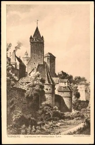Ansichtskarte Nürnberg LUGINSLAND MIT FÜNFECKIGEM TURM 1910
