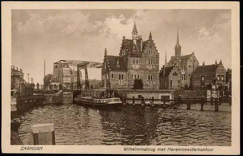 Postkaart Zaandam Wilhelminabrug met Havenmeesterkantoor 1925