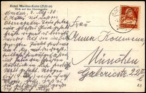 .Schweiz Schweiz Hotel Muottas-Kulm Blick auf das Oberengadin 1930