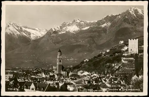 Cartoline Meran Merano Panorama-Ansicht Blick zu den Bergen 1938
