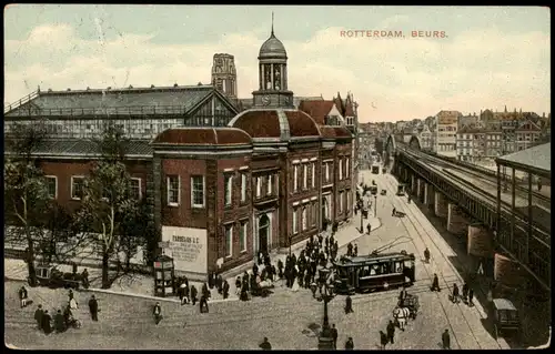 Postkaart Rotterdam Rotterdam Strassen Partie mit Tram in Beurs 1907