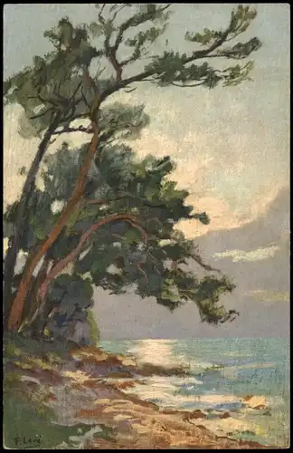 Sign. Künstlerkarte Gemälde Kunstwerk: Pins au Cap Martin 1920