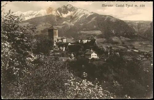 Cartoline Meran Merano Panorama mit Castel Tyrol 1920