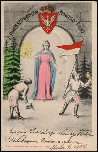 Polen Polska Z POWINSZOWANIEM NOWEGO ROKU Sylvester Polska Polen Patriotika 1912