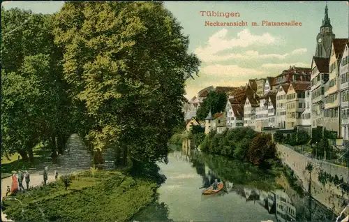 Ansichtskarte Tübingen Neckaransicht m. Platanenallee 1912
