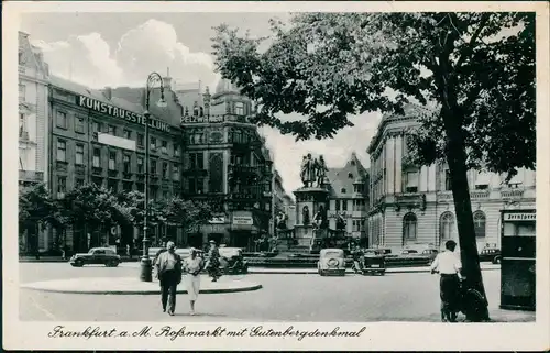 Ansichtskarte Frankfurt am Main Rossmarkt mit Gutenbergdenkmal 1940