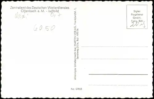 Offenbach (Main) Luftbild Zentralamt des Deutschen Wetterdienstes 1961