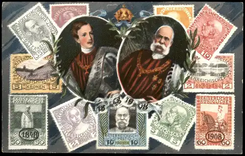 Ansichtskarte  Briefmarken-Ansichtskarte Österreich Porträts 1908
