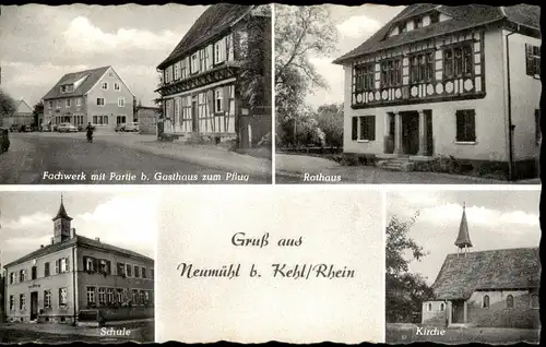 Neumühl-Kehl (Rhein) MB: Fachwerk mit Partie b. Gasthaus zum Pflug Schule 1970