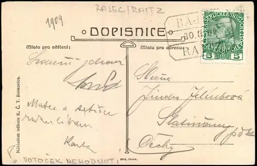 Raitz -Jestreb Rájec nad Svitavou  VÝHLED Z KŮLNY SMĚREM K PUSTÉMU ŽLEBU. 1909
