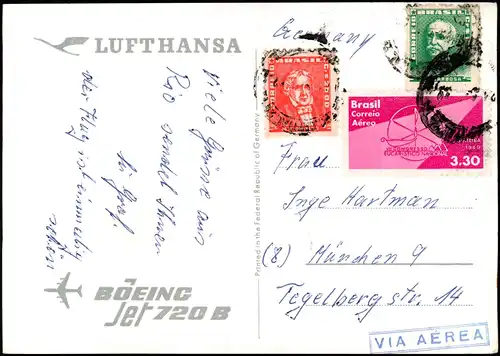 Ansichtskarte Flugzeug Airplane LUFTHANSA BOEING Jet  1968  Airmail  Brasilien