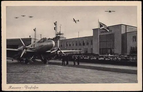 Ansichtskarte Langenhagen Flughafen Hannover Propeller-Flugzeug 1938