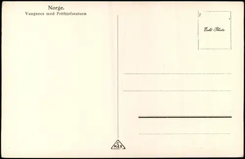Postcard Norwegen Allgemein Vangsnes med Frithjofstatuen Norge. 1930