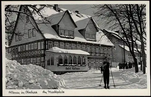 Altenau-Clausthal-Zellerfeld Hotel Rathaus, Markt, Skiläufer 1956