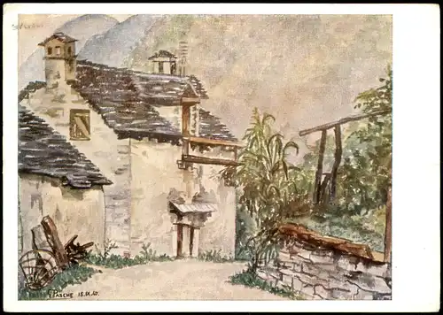 Ansichtskarte  Künstlerkarte: Aan voet van wijnberg; Motiv eines Hauses 1960