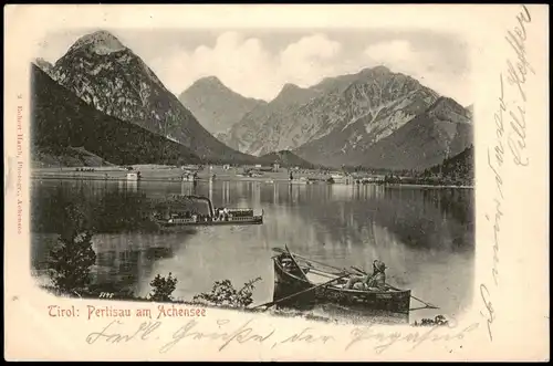 Pertisau-Eben am Achensee Fotomontage Stadt Fischer und Dampfer 1900