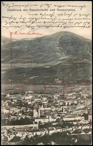 Ansichtskarte Innsbruck mit Patscherkofel und Neunerspitze. 1907