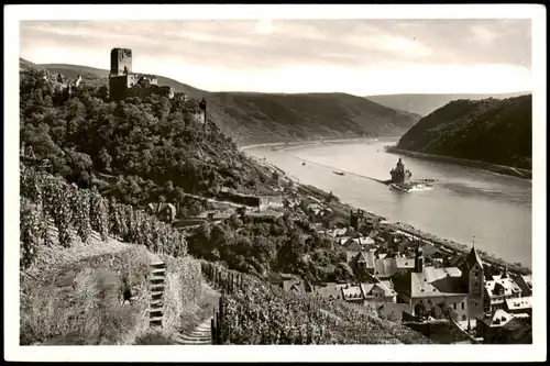 Ansichtskarte Kaub Panorama-Ansicht mit Rhein Burg Gutenfels und Pfalz 1950