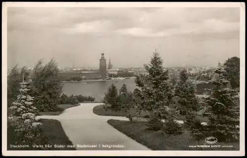 Stockholm Utsikt från Söder med Stadshuset i bakgrunden Panorama-Ansicht 1950