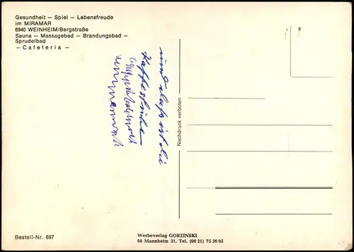 Ansichtskarte Weinheim (Bergstraße) Cafeteria im Miramar 1969