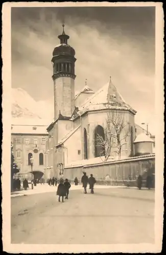 Ansichtskarte Innsbruck Straßenpartie an der Kirche im Winter 1929