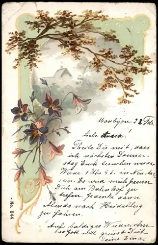 Ansichtskarte  Künstlerkarte Blumen Landschaft 1902