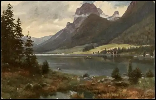 Ramsau bei Berchtesgaden Der Hintersee  Mühlsturzhörnern - Künstlerkarte 1912