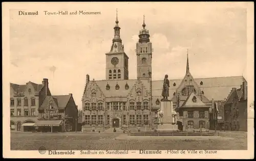 Postkaart Diksmuide Dixmude Town-Hall and Monument 1924