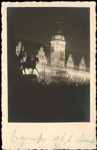 Ansichtskarte Leipzig Altes Rathaus bei Nacht - Stimmungsbild 1928