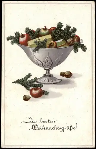 Weihnachten - Christmas, Schale mit Früchten und Tannenzweigen 1912