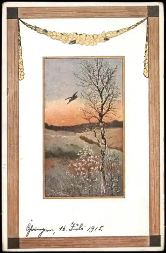 Ansichtskarte  Künstlerkarte Rahemn AK Landschaft mit Birke 1917
