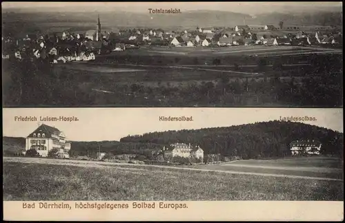 Ansichtskarte Bad Dürrheim 2 Bild Totale, Hospiz und Kindersolbad 1919