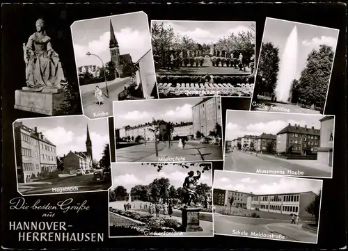 Herrenhausen-Hannover Mehrbildkarte u.a. Schule Meldaustraße, Mussmanns 1960