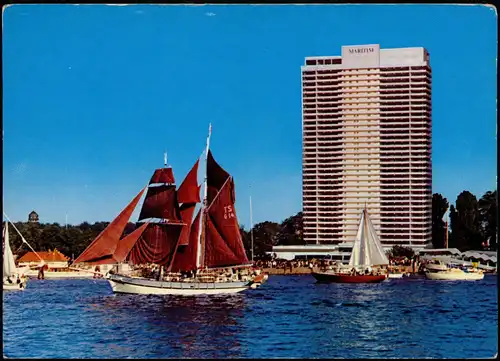 Ansichtskarte Travemünde-Lübeck Strand, Segler, Hotel Maritim 1975