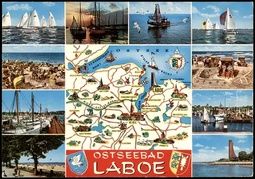 Ansichtskarte Laboe Mehrbildkarte mit Umgebungskarte und Umlandansichten 1970