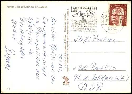 Berchtesgaden Kunsteis-Rodelbahn am Königssee Mehrbildkarte 1972