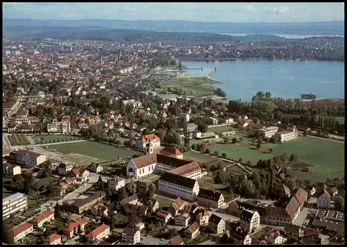 Konstanz Kreuzlingen & Konstanz Flugaufnahme   Klosterkirche und Seminar 1970