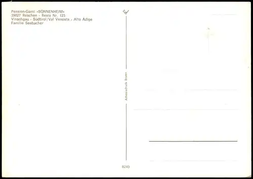 Pension-Garni SONNENHEIM Reschen Resia Vinschgau Südtirol Val Venosta   1970