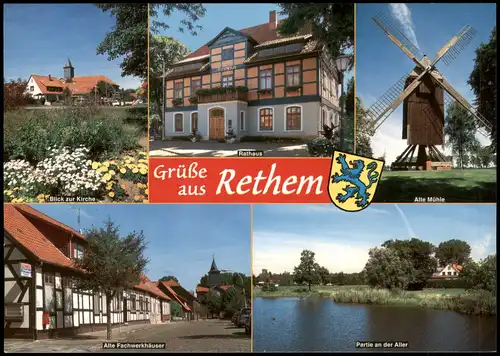 Rethem Mehrbild-AK mit Mühle Kirche Alte Fachwerkhäuser Rathaus 2000