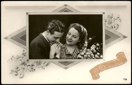 Neujahr Sylvester Gruss-AK "Bonne Année" Verliebtes Paar als Foto 1930
