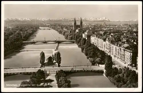 Ansichtskarte München Panorama-Ansicht Isarpartie mit Gebirge 1950