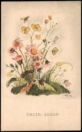 Künstlerkarte: Gemälde / Kunstwerke Blumenwiese Maikäfer 1956