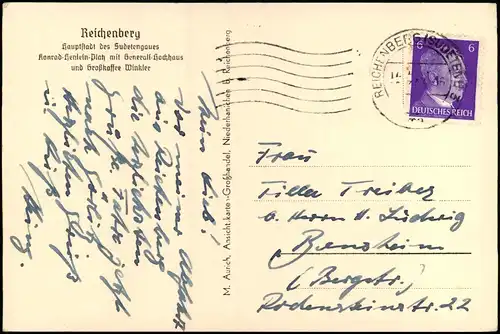 Postcard Reichenberg Liberec Marktplatz - Propaganda 1943