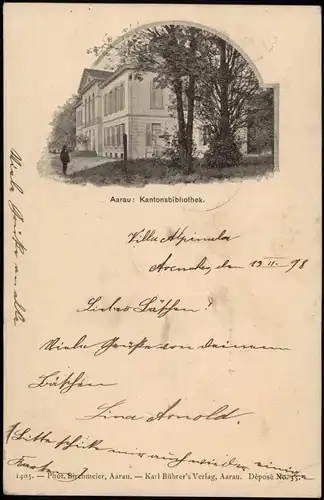 Ansichtskarte Aarau Kantonsbibliothek 1898