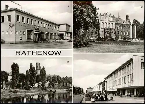 Rathenow DDR Mehrbild-AK mit Kreishaus, Café, Havel-Partie, Kaufhaus 1976